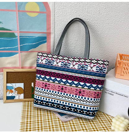 Canvas Tote Bag Vintage Style Printed Shoulder Bag
