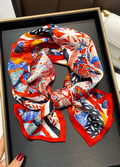 Abstract Red Satin Square Scarf