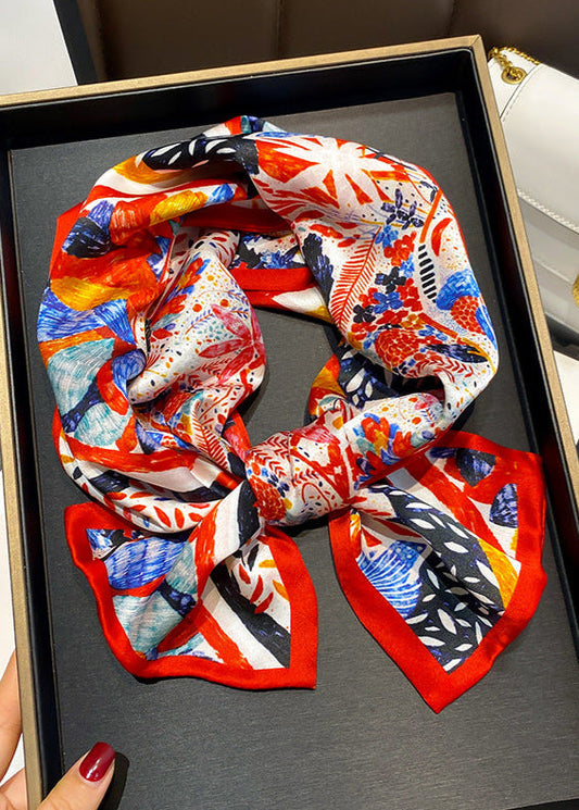 Abstract Red Satin Square Scarf