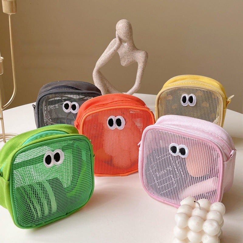 Cute Solid Color Mesh Make Up Bag
