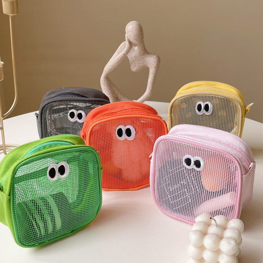 Cute Solid Color Mesh Make Up Bag