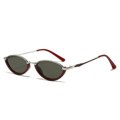 Oval Frame Metallic Sunglasses Stylish UV400 Protection