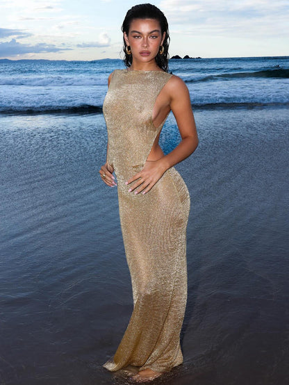 Sexy Back Crossover Maxi Dress with V-Neck