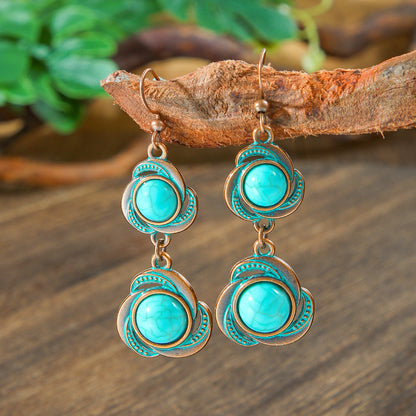 Vintage Geometric Turquoise Drop Earrings Statement Jewelry