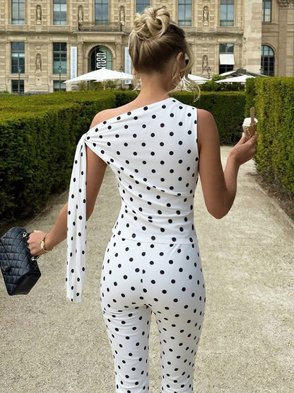 Trendy Polka Dot Sleeveless Top and Shorts Set