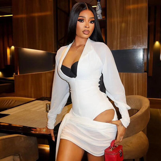 Elegant V-Neck Long Sleeve Two-Piece Dress Set