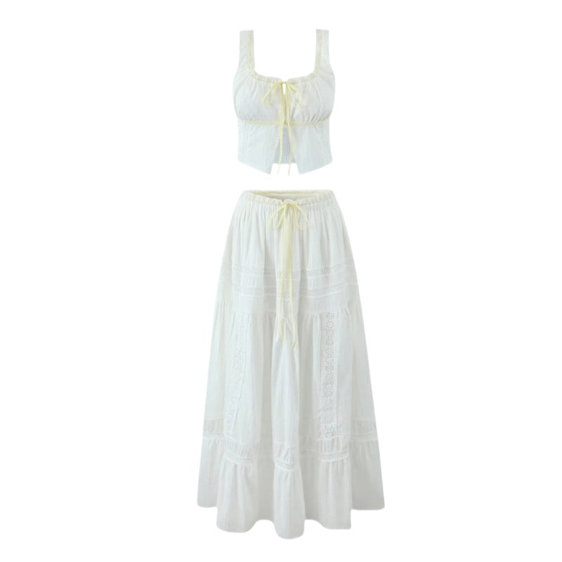 White Lace String Tie Flounce Sweet Set