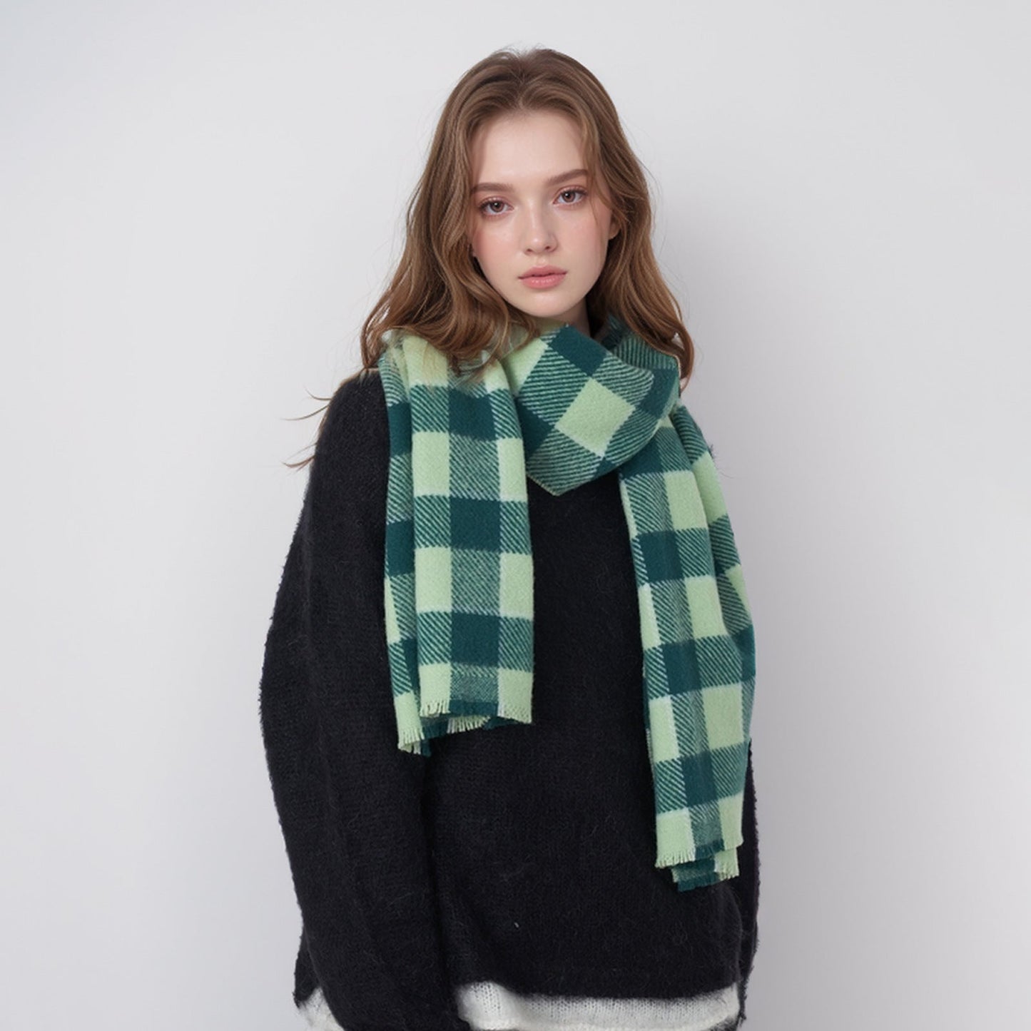 2+ Vintage Plaid Tassel Knit Scarves