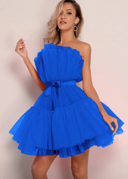 Strapless Tulle Bow Dress Elegant Flare Cocktail Dress