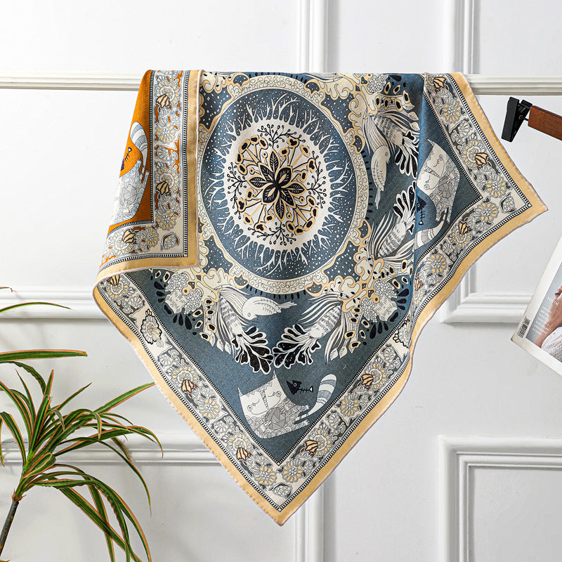 Double Sided Print Soft Square Silk Scarf