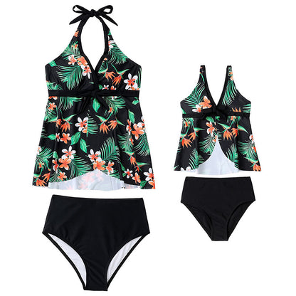 Parent-Child Split Swimwear Women Floral Print Nylon Bathing Suit