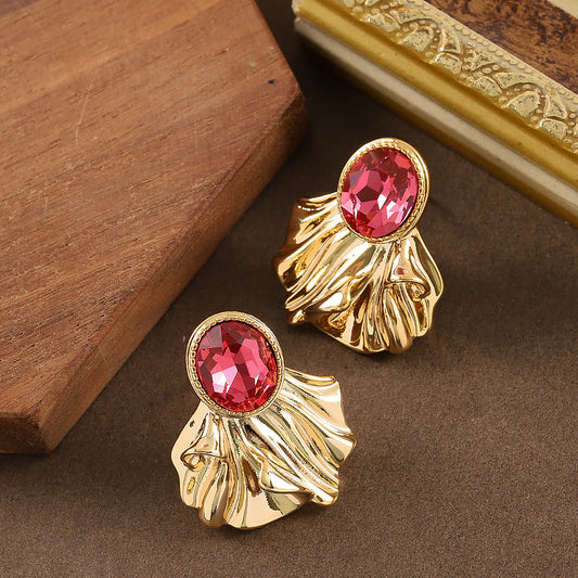Stylish Geometric Zirconia Stud Earrings With Silver Pins