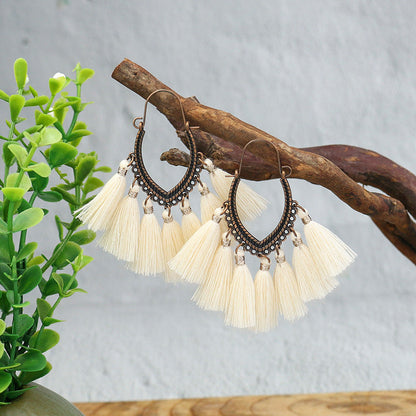 Bohemian Tassel U-Shaped Alloy Vintage Earrings for Women