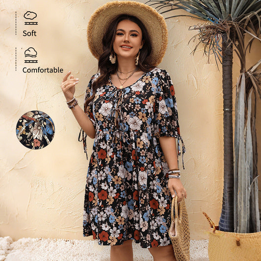 Plus Size Floral Print Casual Dress