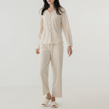 V-Neck Long Sleeve Pajama Set With Wide Leg Pants