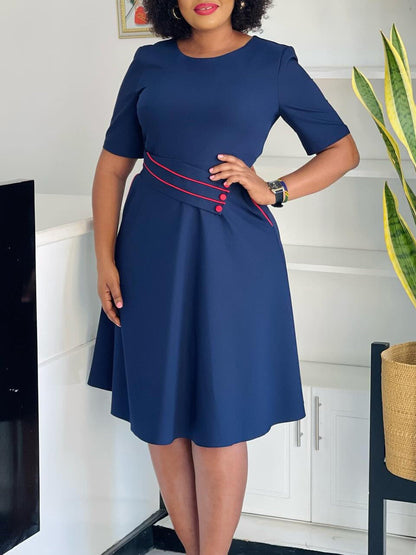 Elegant High-Waisted A-Line Dress Solid Color Casual Dress