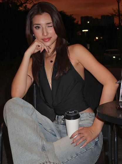 Fashionable Deep V Backless Halter Top for Women