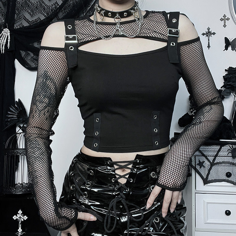 Dark Fashion Shoulder-Baring Long Sleeve Top