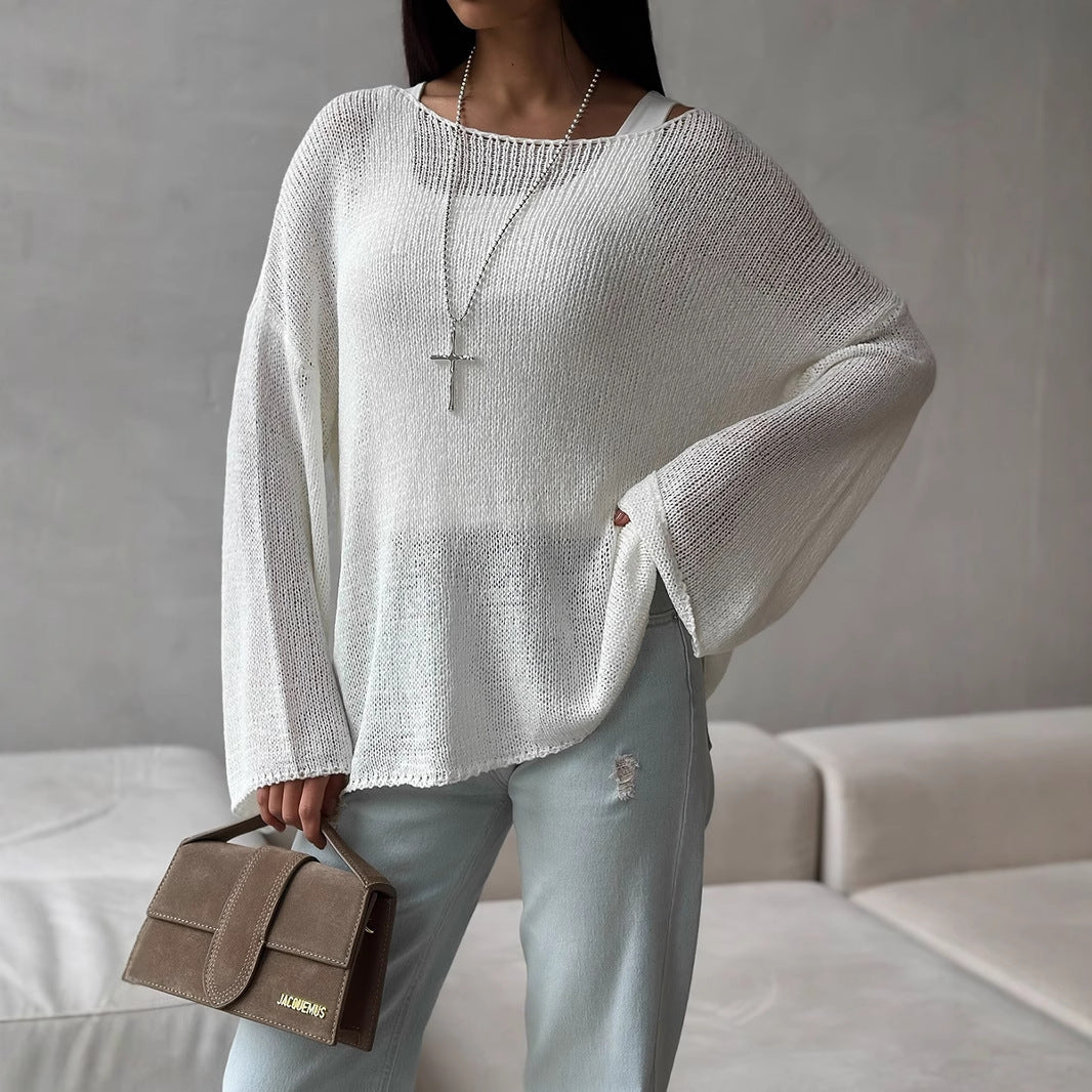 Minimalist Solid Color Knitted Hollow Out Top