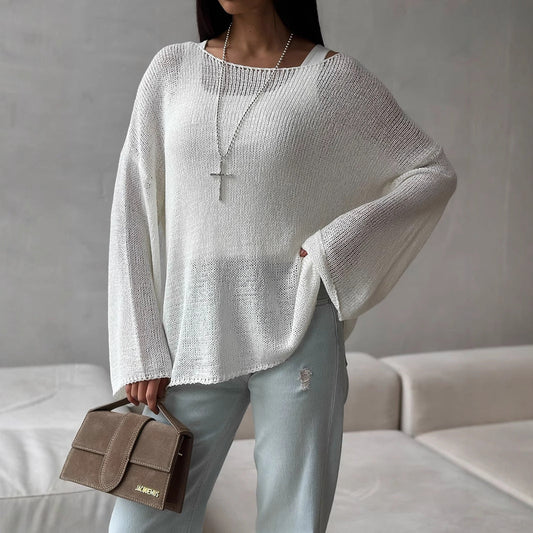 Minimalist Solid Color Knitted Hollow Out Top