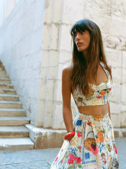 Elegant Floral Linen Cami Dress Set for Casual Wear