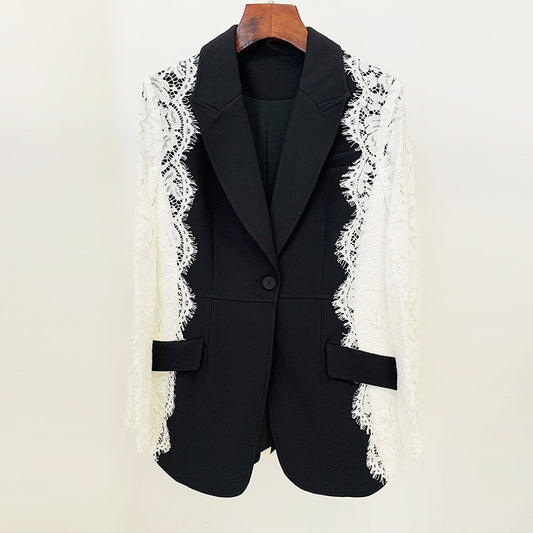 Stylish Color Block Lace Blazer