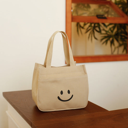 Canvas Lunch Bag With Smiley Face Casual Tote Bag