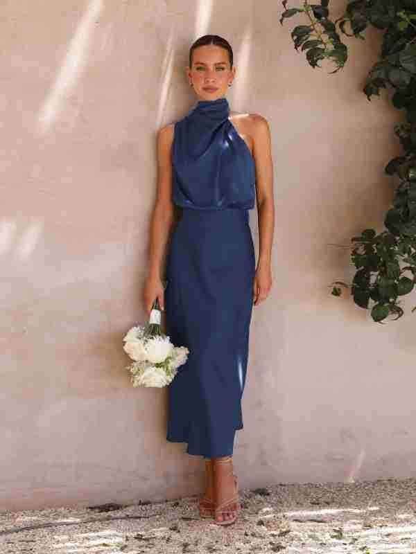 Elegant Satin Halter Dress for Women - High-End Evening Gown