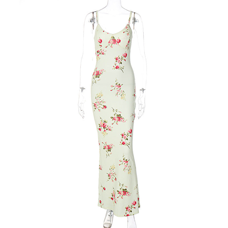 Floral Print U-Neck Bodycon Maxi Dress for Women