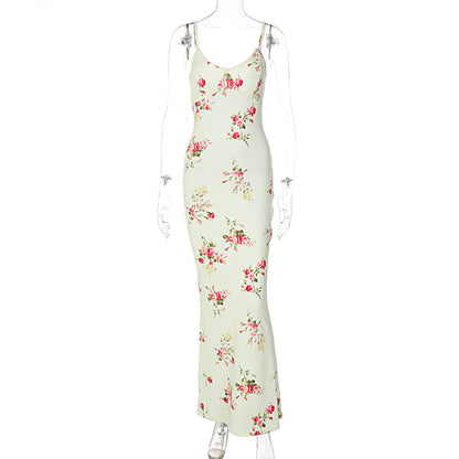 Floral Print U-Neck Bodycon Maxi Dress for Women