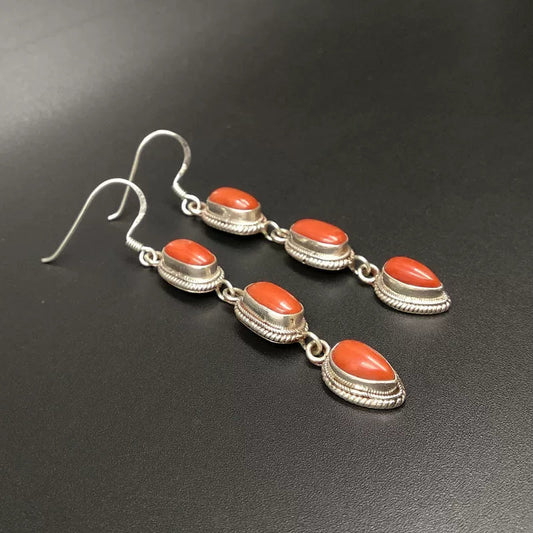 Niche Nepalese Style Handmade Jewelry Coral Stone Fashion Women'S Tibetan Style Personality Creative Retro Ethnic Style Earrings