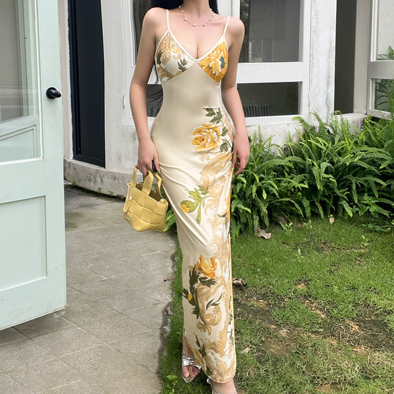 Patterned V-Neck Maxi Dress Elegant Casual Summer Style
