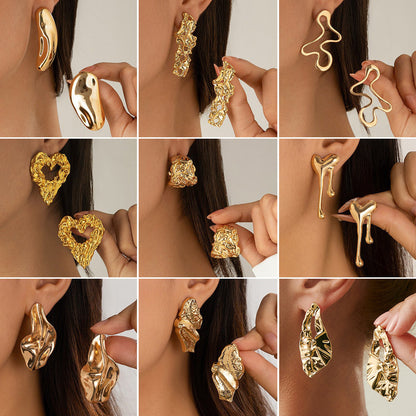 Unique Liquid Lava Metal Heart Drop Earrings