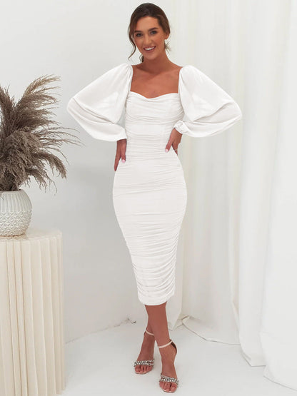 Lace Panel Maxi Dress Elegant Square Neck High Split Cocktail Dress