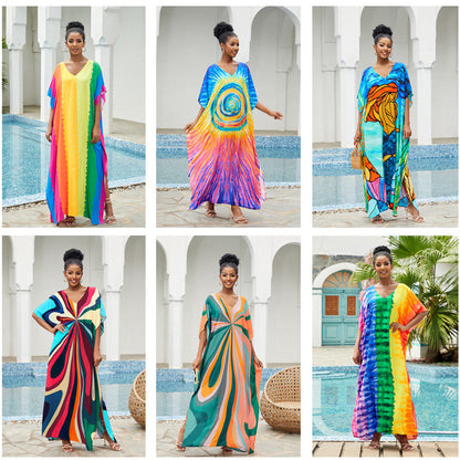 New Cotton Positioning Printed Beach Blouse, Robe-Style Holiday Sunscreen Shirt, Bikini Outer Blouse