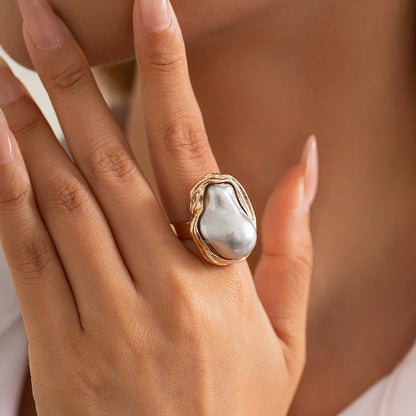 Baroque-Inspired Irregular Pearl Open Ring Elegant Geometric Jewelry