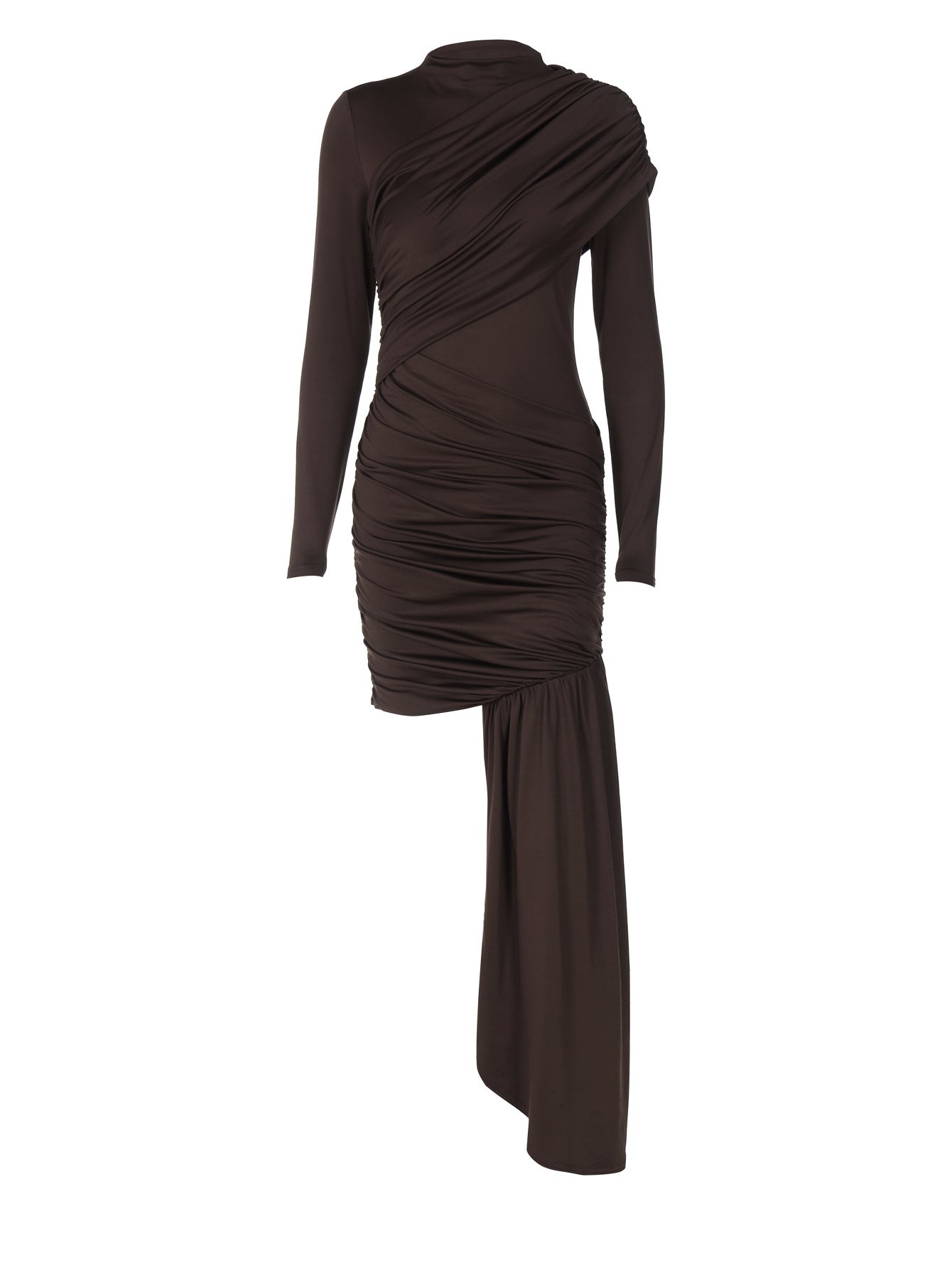 Trendy Slim Fit Round Neck Ruched Bodycon Dress with Long Sleeves