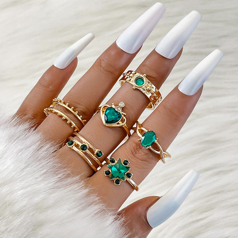 Geometric Gemstone Ring Set Fashionable Zinc Alloy Stackable Rings
