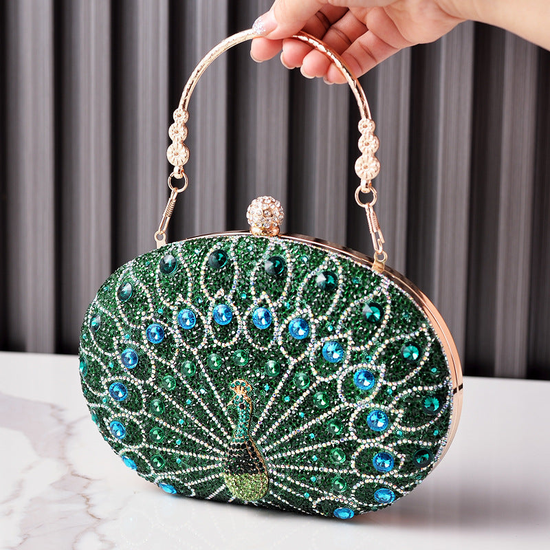 Vintage Peacock Rhinestone Evening Bag Elegant Party Purse
