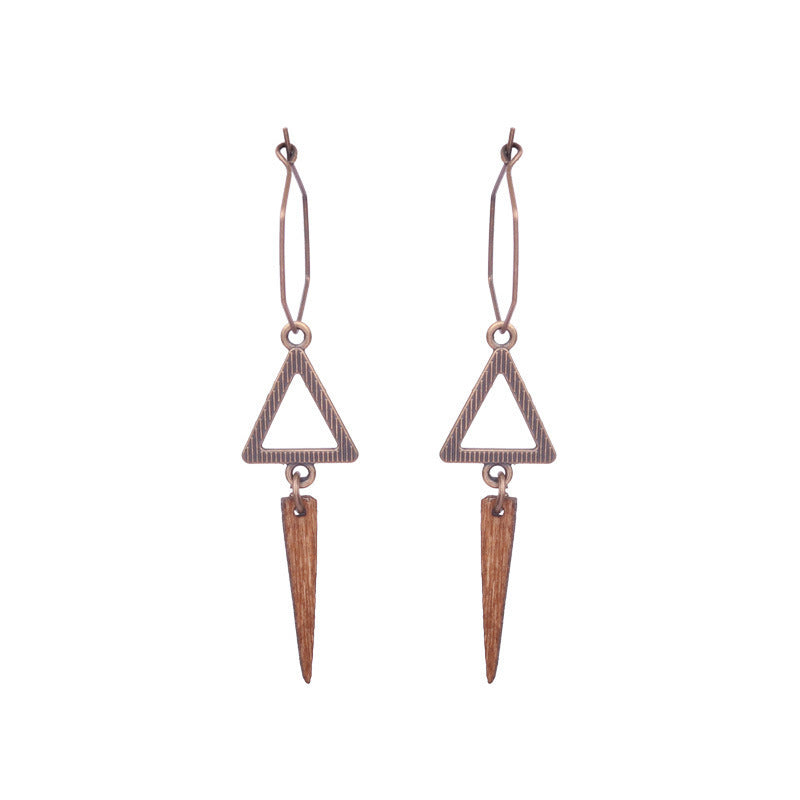 Exaggerated Vintage Geometric Wooden Earrings with Tassel and Bell