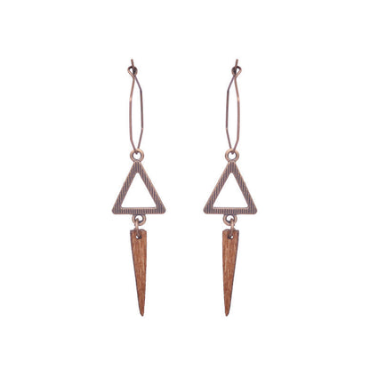 Exaggerated Vintage Geometric Wooden Earrings with Tassel and Bell