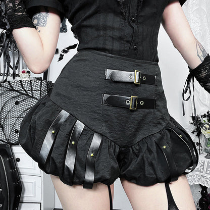 Steampunk Pumpkin High-Waisted Shorts with Leather Patches