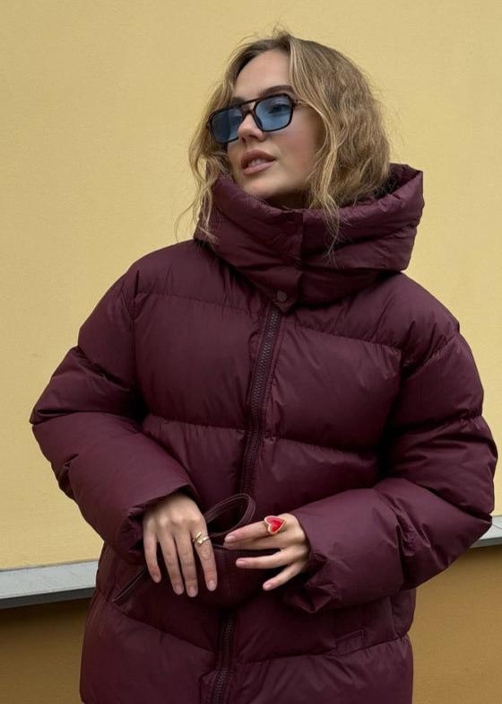 Hooded Puffer Jacket Quilted Burgundy Style