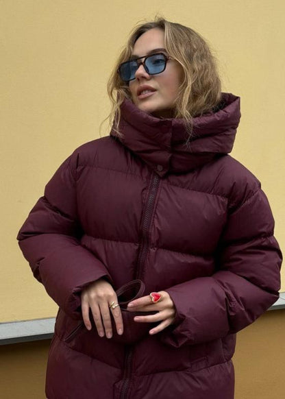 Hooded Puffer Jacket Quilted Burgundy Style