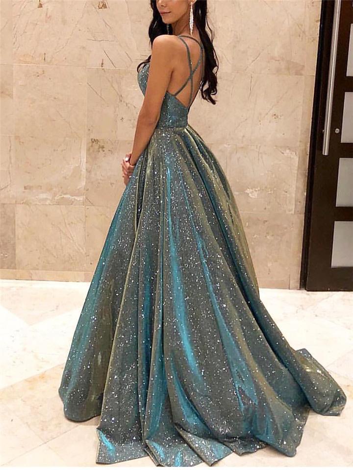 Elegant A-Line Evening Gown with Sequin Detail