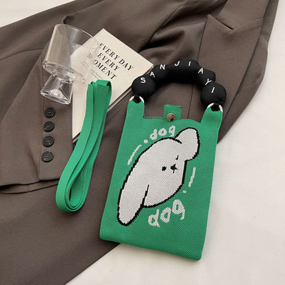 Trendy Knitted Crossbody Phone Bag Cute Cartoon Design