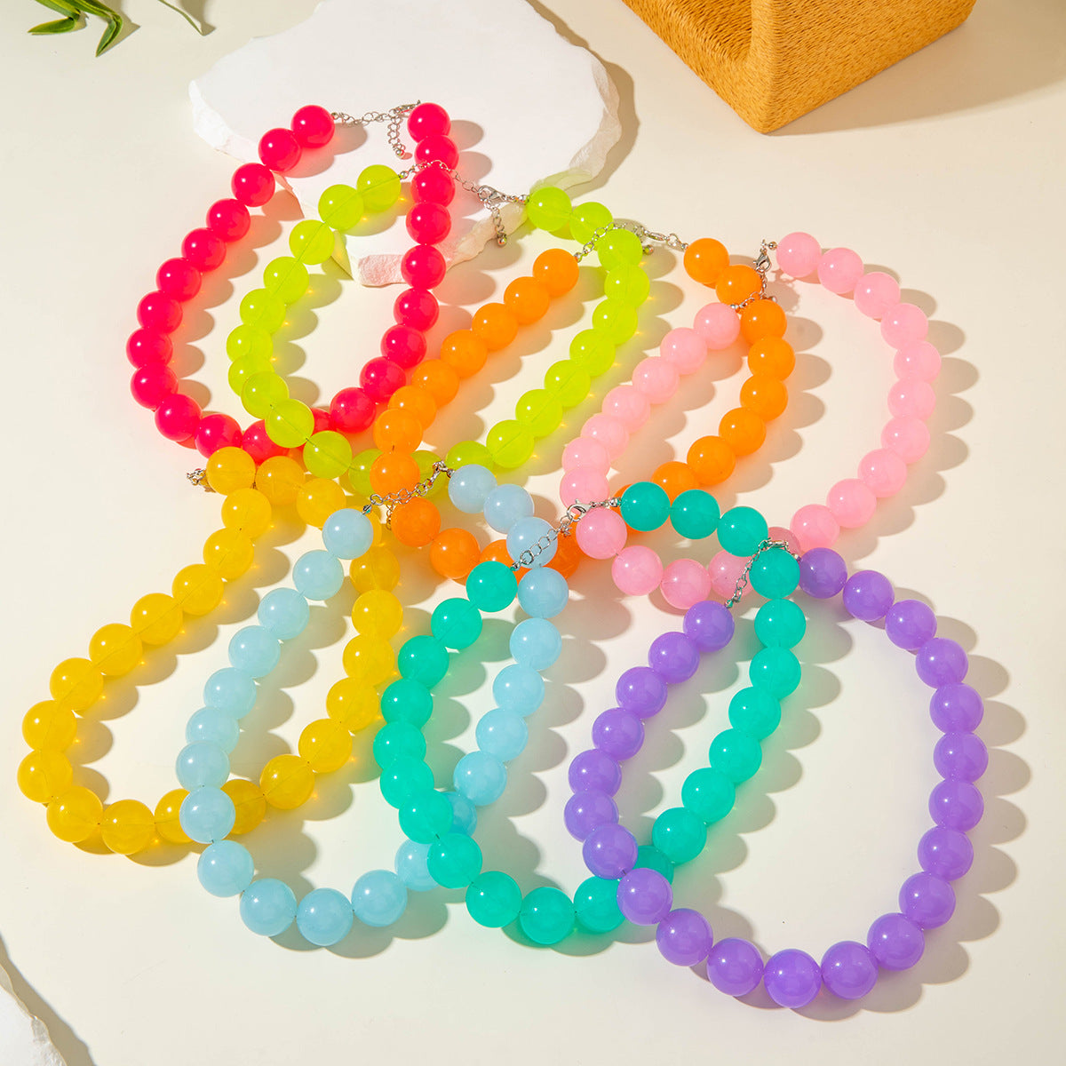Dopamine Colorful Acrylic Beaded Necklace Trendy Sweet Style