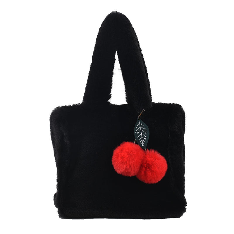 Trendy Plush Cherry Tote Bag Soft Handheld Shoulder Bag