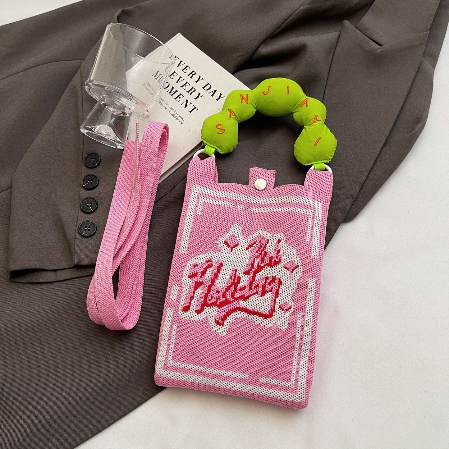 Trendy Knitted Crossbody Phone Bag Cute Cartoon Design