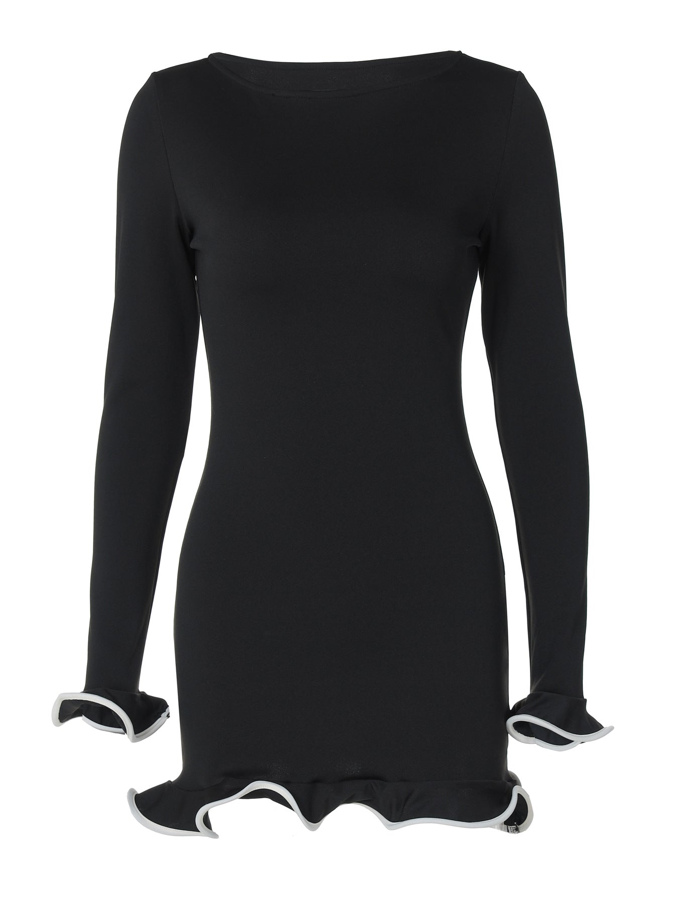 Sexy Ruffled Hem Dress Long Sleeve Knitted Mini Dress